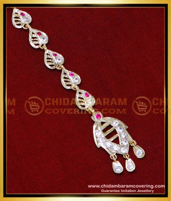 NCT319 - Attractive Impon White And Ruby Stone Maang Tikka Design