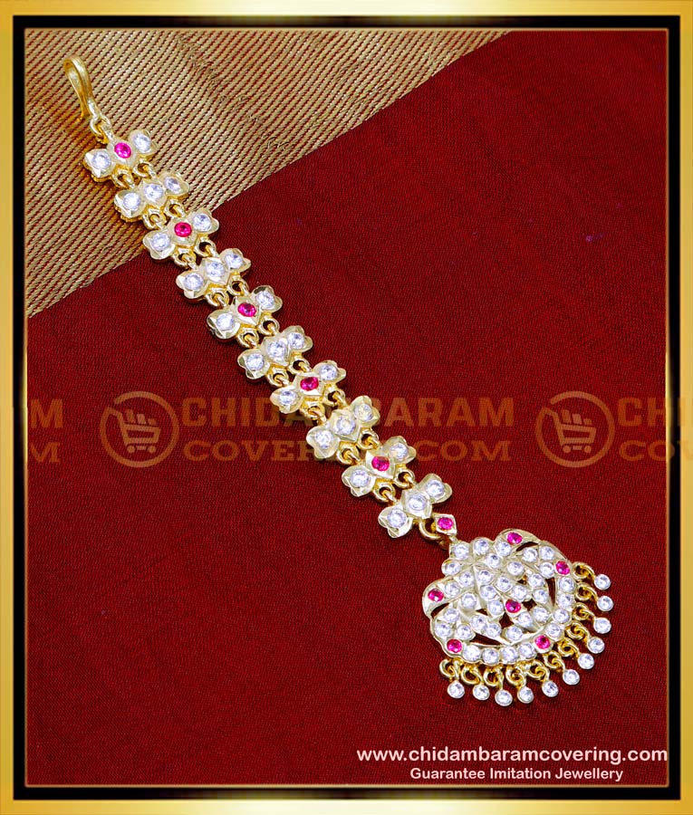 NCT328 - Bridal Wear Impon Double Line Stone Maang Tikka Design