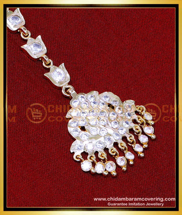NCT329 - Impon Gold Plated White Stone Maang Tikka Design Gold