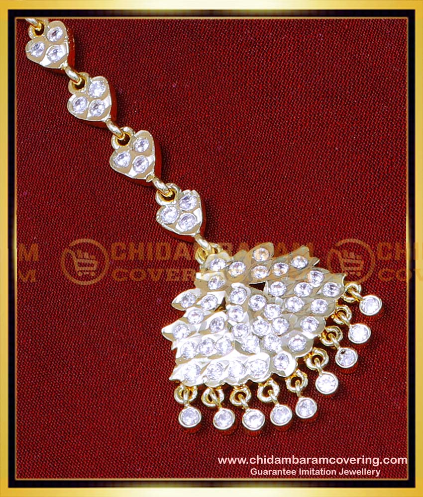 NCT332 - Attractive White Stone Bridal Maang Tikka Gold Latest Designs