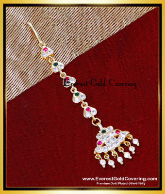 NCT336 - Impon White Stone Simple Small Maang Tikka Gold Design