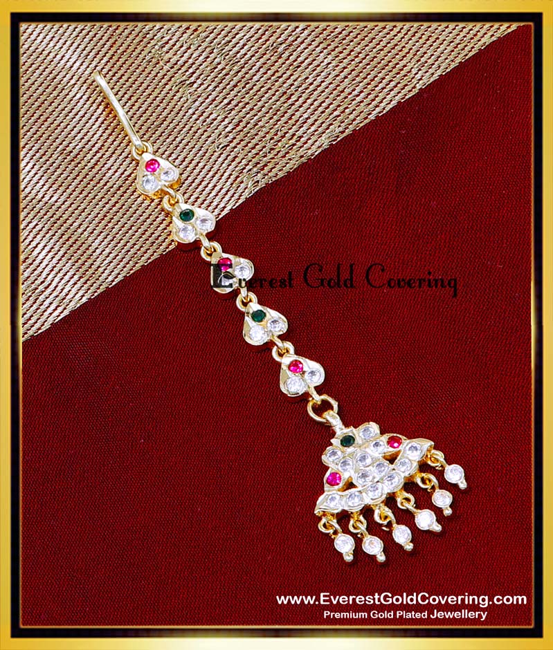 NCT336 - Impon White Stone Simple Small Maang Tikka Gold Design