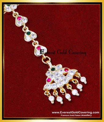 NCT336 - Impon White Stone Simple Small Maang Tikka Gold Design