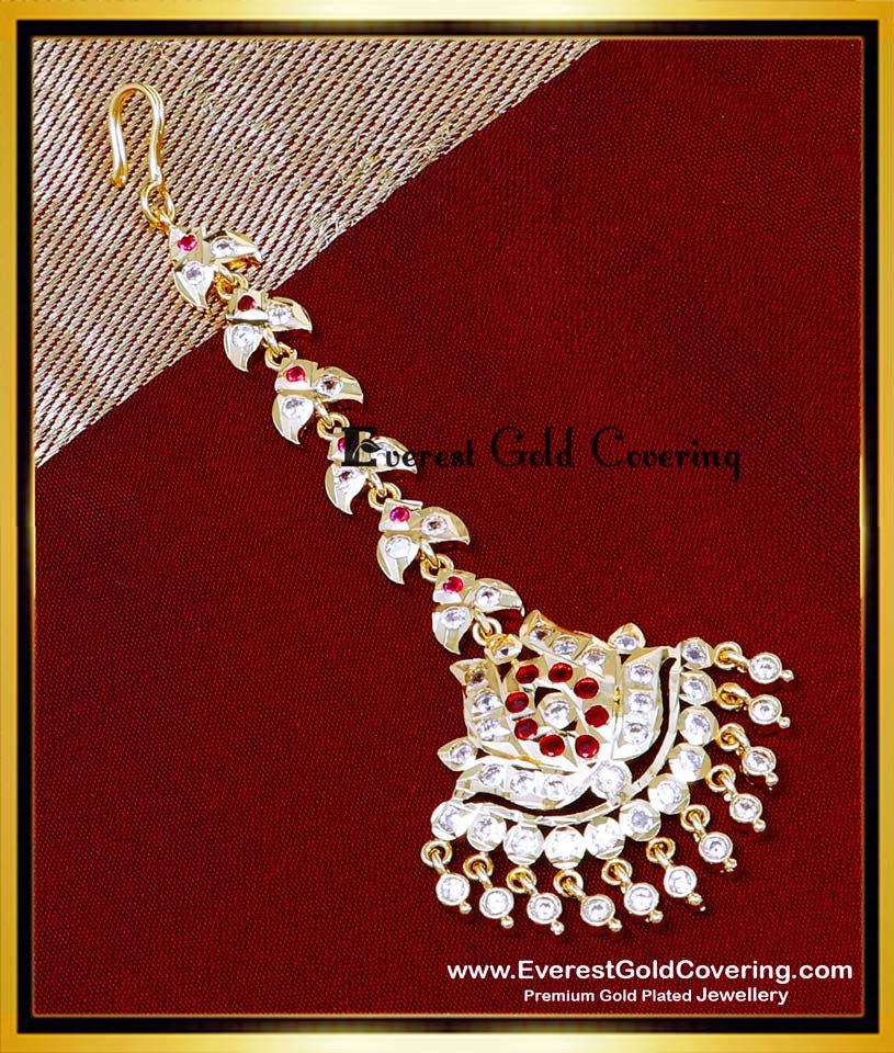 NCT340 - Five Metal Stone Dulhan Maang Tikka Gold for Wedding 
