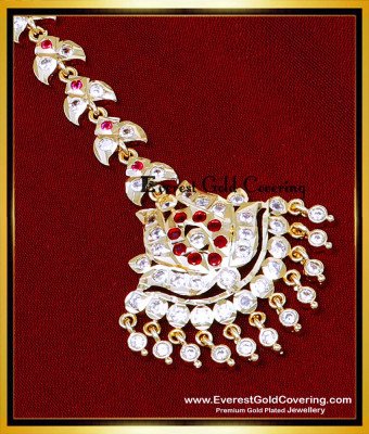 NCT340 - Five Metal Stone Dulhan Maang Tikka Gold for Wedding 