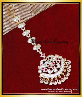 NCT341 - New Model White Ruby Gold Maang Tikka Design