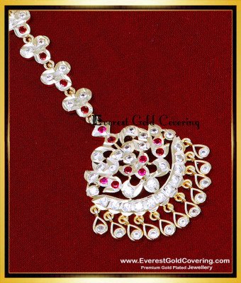 NCT341 - New Model White Ruby Gold Maang Tikka Design