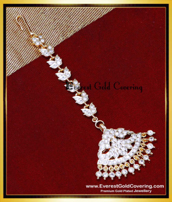 NCT344 - South Indian White Stone Nethichutti Gold Designs