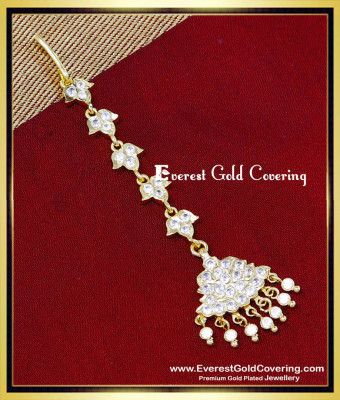 NCT348 - Elegant White Stone Wedding Gold Maang Tikka Designs