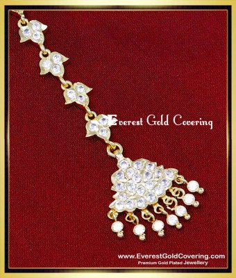 NCT348 - Elegant White Stone Wedding Gold Maang Tikka Designs