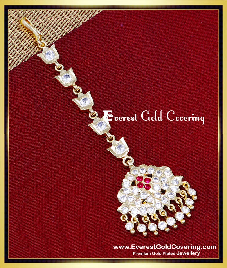 NCT352 – 1 Gram Gold Plated Ad Stone Wedding Maang Tikka