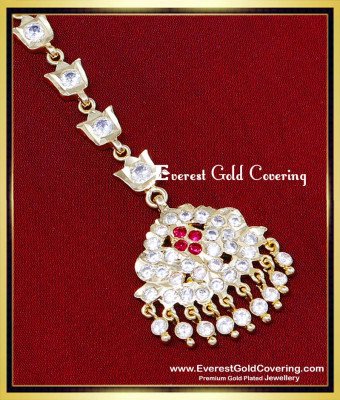 NCT352 – 1 Gram Gold Plated Ad Stone Wedding Maang Tikka