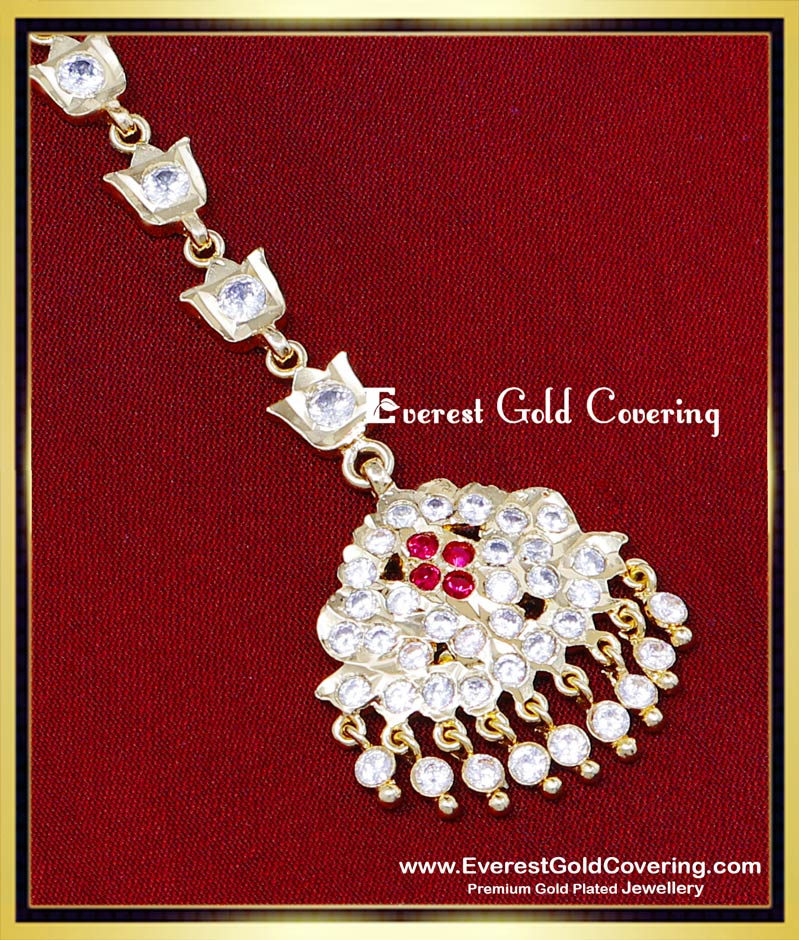 NCT352 – 1 Gram Gold Plated Ad Stone Wedding Maang Tikka
