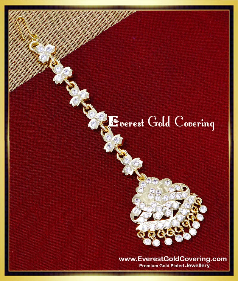 NCT354 - Attractive Gold Like White Stone Maang Tikka for Bride