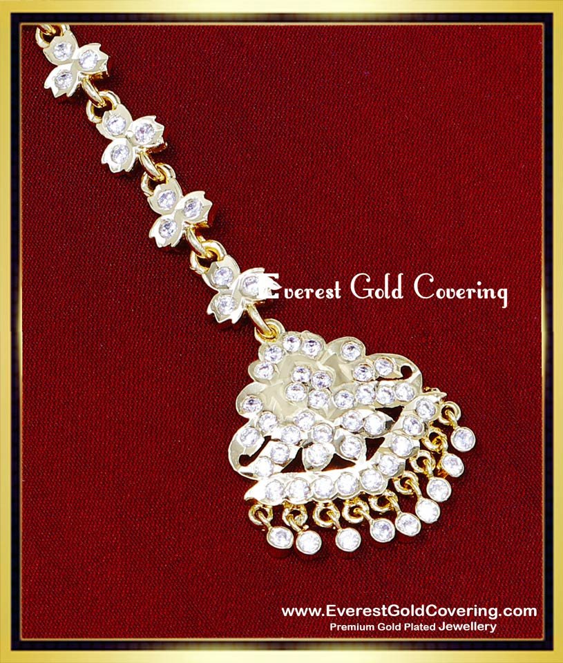 NCT354 - Attractive Gold Like White Stone Maang Tikka for Bride