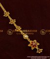 NCT017 - Royal Looking Ad White Stone And Ruby Flower Design Forehead Piece With Golden Balls Hanging
