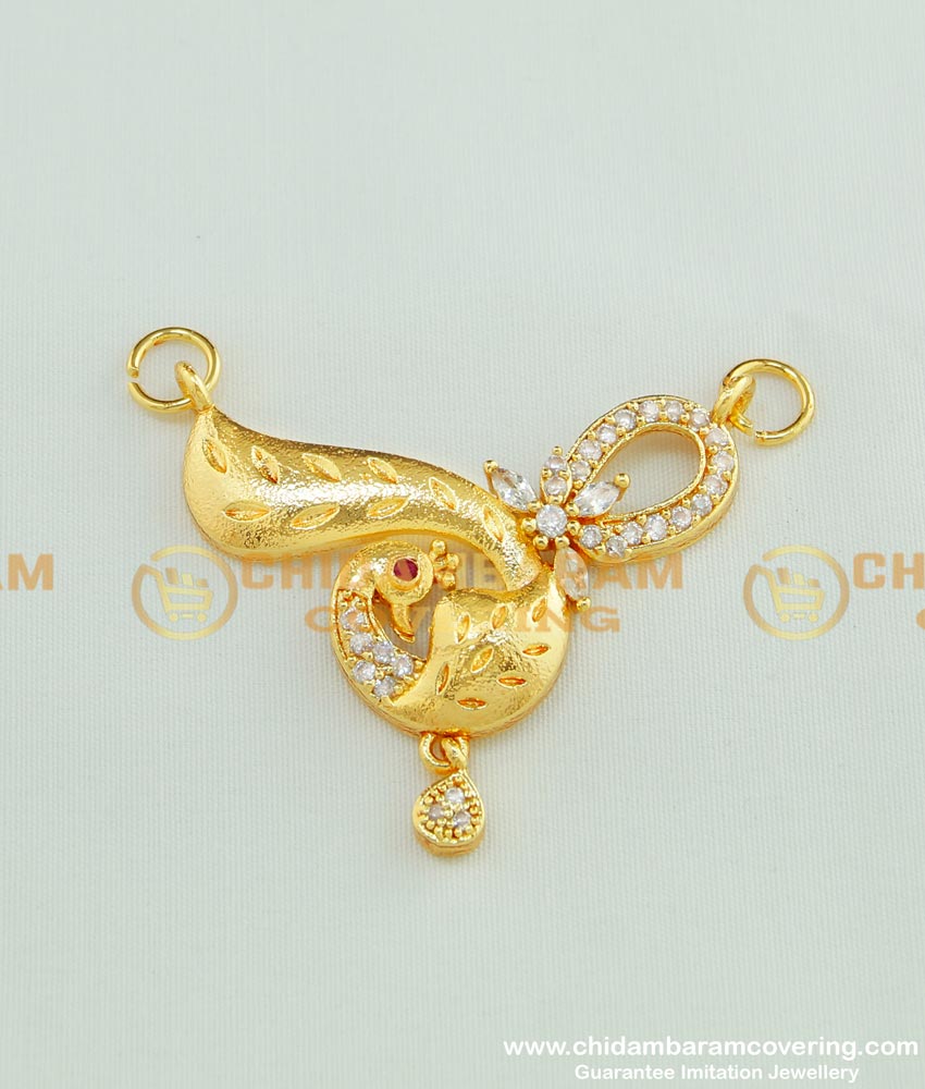 PND026 - Trendy White Stone Peacock Design One Gram Gold Pendant Online