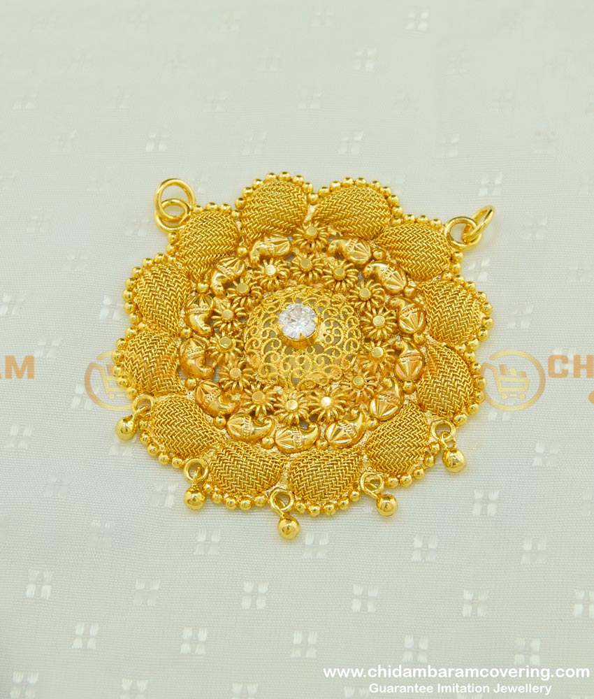 PND041 - Light Weight Gold Design White Stone Net Pattern Round Dollar for Chain Buy Online