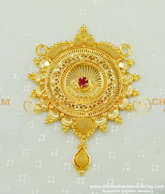 PND042 - Grand Look Ruby Stone Gold Plated Big Pendant Bridal Wear Round Dollar Collections 
