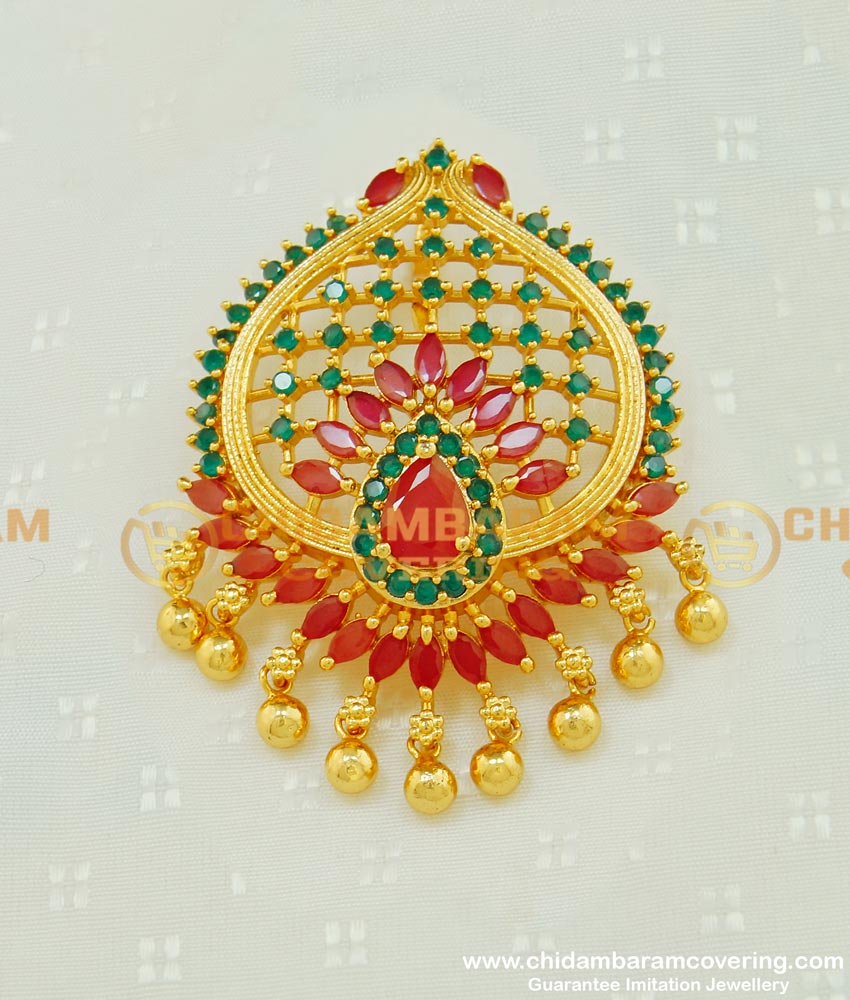 PND048 - Latest High Quality Ruby Emerald Stone Party Wear Pendant for Girls