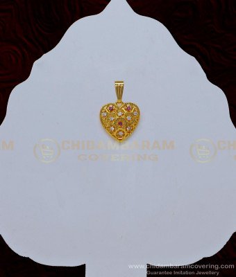 PND056 - Trendy Heart Shape White And Ruby Stone Pendant Design for Girl 