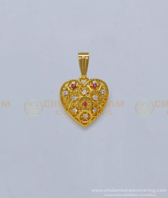 PND056 - Trendy Heart Shape White And Ruby Stone Pendant Design for Girl 