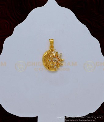 PND058 - Unique American Diamond White Stone Small Gold Pendant Design with Chain