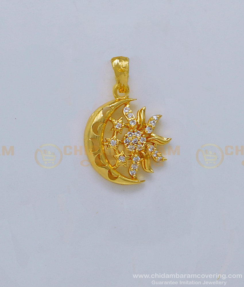 PND058 - Unique American Diamond White Stone Small Gold Pendant Design with Chain