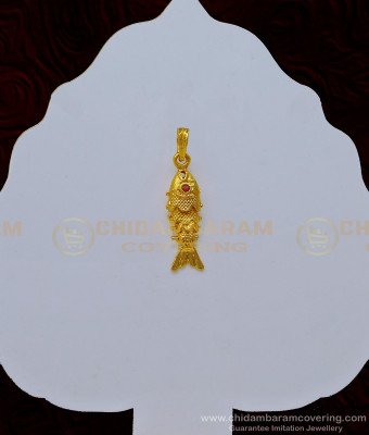 PND059 - One Gram Gold Ruby Stone Wiggling Fish Pendant Small Size Fish Dollar Online