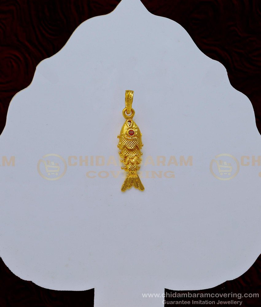 PND059 - One Gram Gold Ruby Stone Wiggling Fish Pendant Small Size Fish Dollar Online
