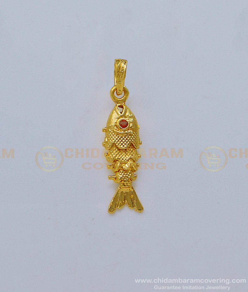 PND059 - One Gram Gold Ruby Stone Wiggling Fish Pendant Small Size Fish Dollar Online