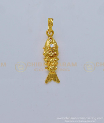 PND060 - Trendy Gold Plated White Stone Small Gold Fish Pendant Design for Chain