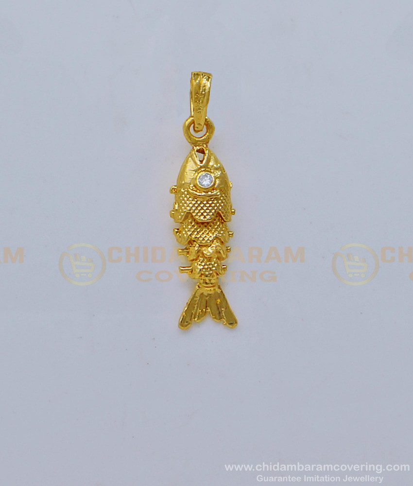 PND060 - Trendy Gold Plated White Stone Small Gold Fish Pendant Design for Chain