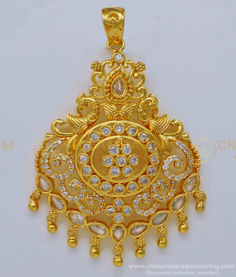 PND064 - Unique Gold and Diamond Style Stone Big Size Peacock Pendant Design for Female