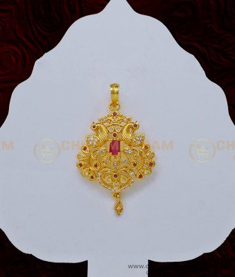 PND069 - Attractive White and Ruby Stone Peacock Pendant Locket Design for Girl 