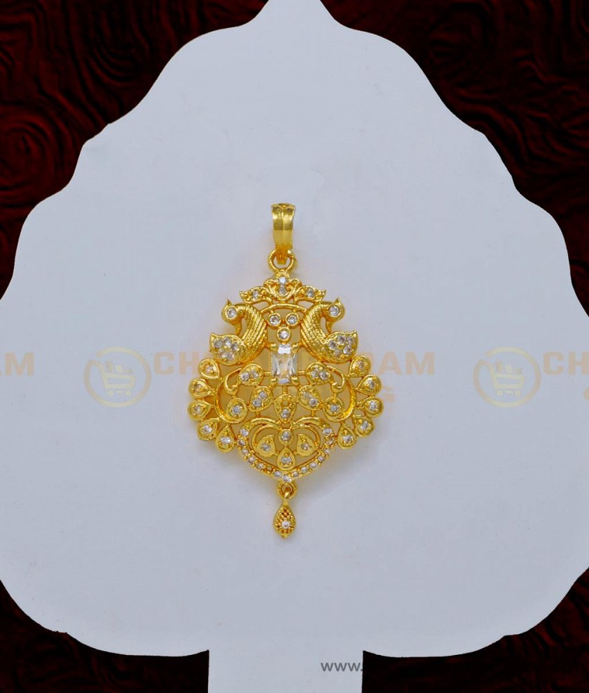 PND070 - Elegant White Stone Gold Pendant Designs and Gold Locket Designs for Women 