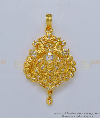 PND070 - Elegant White Stone Gold Pendant Designs and Gold Locket Designs for Women 