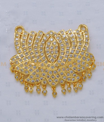 PND074 - Impon Jewellery Full White Stone Lotus Design Pendant for Long Chain