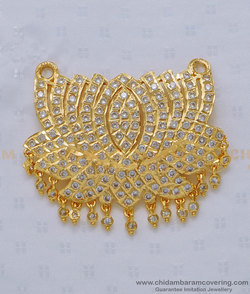 PND074 - Impon Jewellery Full White Stone Lotus Design Pendant for Long Chain