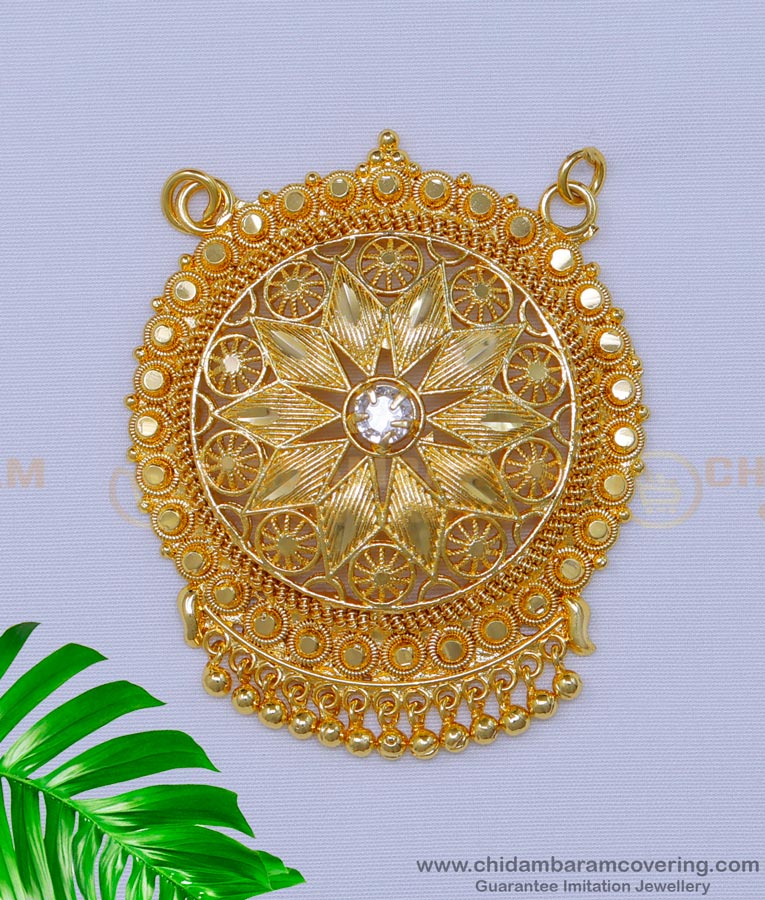 PND084 - White Stone Big Round Gold Locket Design for Female