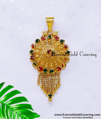 PND093 - 1 Gram Gold Plated Ruby Emerald Dollar for Long Chain