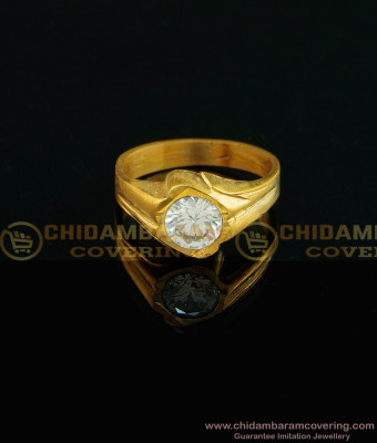 RNG017 - Pure Gold Plated Impon Single White Stone Finger Ring Design for Men 