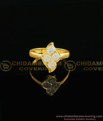 RNG024 - Real Gold Design Impon White Stone Ring Design Panchadathu Anguthi for Ladies 
