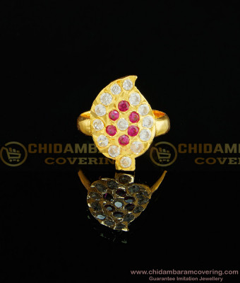 RNG025 - Beautiful Ad Stone Leaf Design Ring Gold Covering Impon Ilai Mothiram