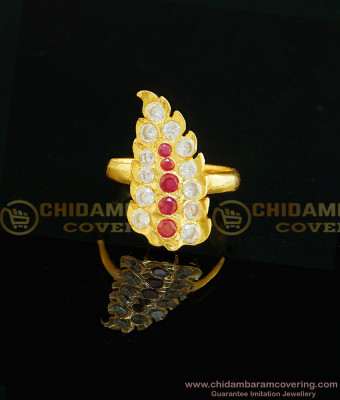 RNG026 - Impon Ilai Mothiram Bridal Wear Five Metal Leaf Design Stone Ring Online