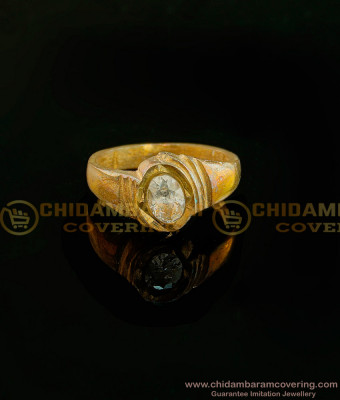 RNG062 - Panchaloha Impon Gents Ring Natural Color Daily Wear Single White Stone Ring