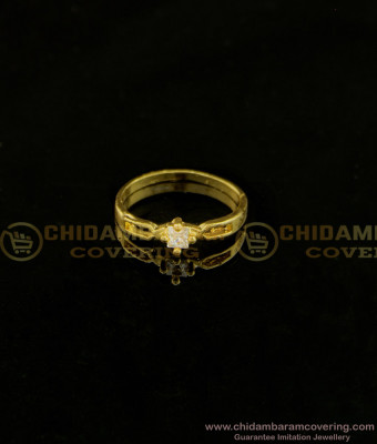 RNG134 - Cute Single Stone Simple Finger Ring One Gram Gold White Stone Ring for Girls 
