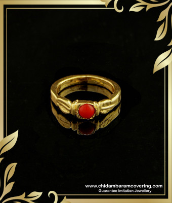 RNG137 - Daily Wear Red Coral Impon Ring | Gold Plated Impon Female Finger Ring Buy Online