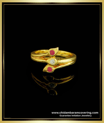RNG161 - Pure Impon Leaf Design White and Pink Stone Ladies Finger Ring Buy Online