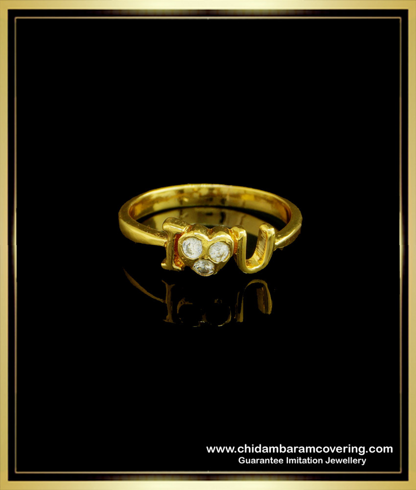 RNG166 - Modern Gold Love Ring Design White Stone Five Metal Ring for Girls
